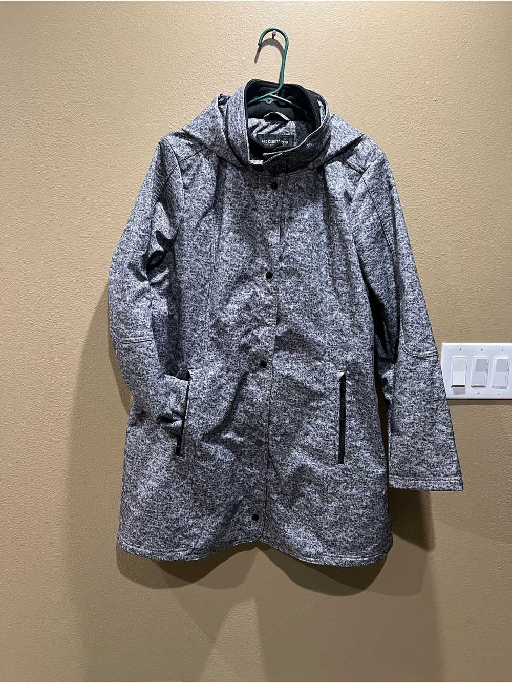 Liz Claiborne Heathered Gray Hooded Trench Coat Women size XL